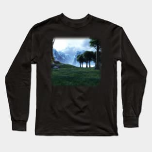 Beautiful mountain landscape in the fog Long Sleeve T-Shirt